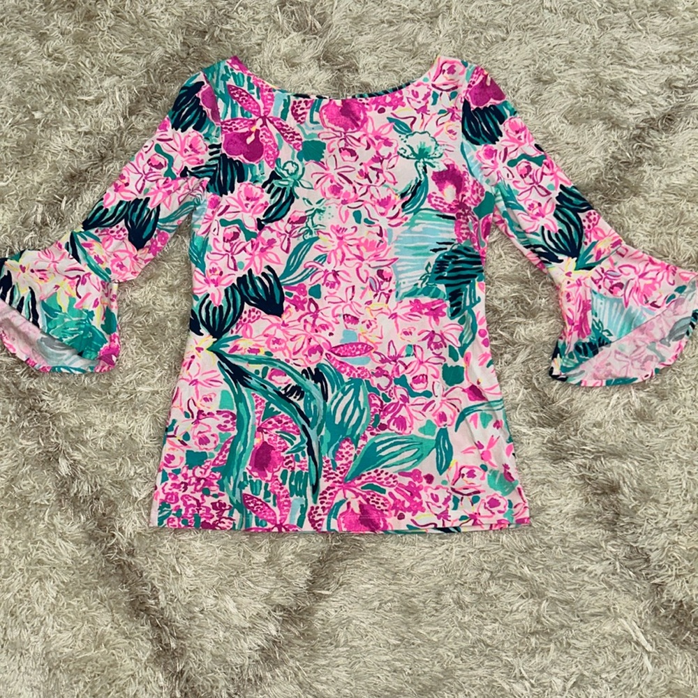 EUC Lilly Pulitzer Pink and Green Graphic Blouse